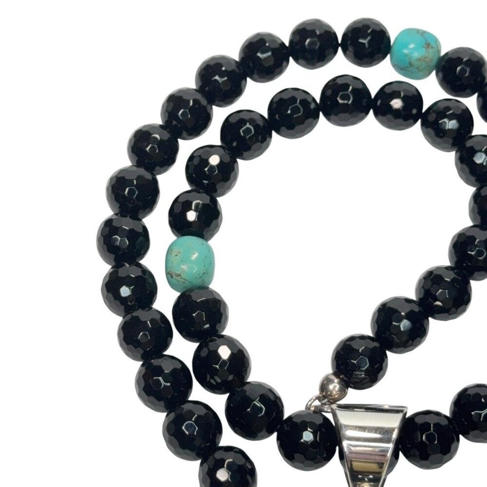 Jay King Black Chalcedony & Turquoise Necklace Mosaic Pendant Sterling Silver - Picture 7 of 11